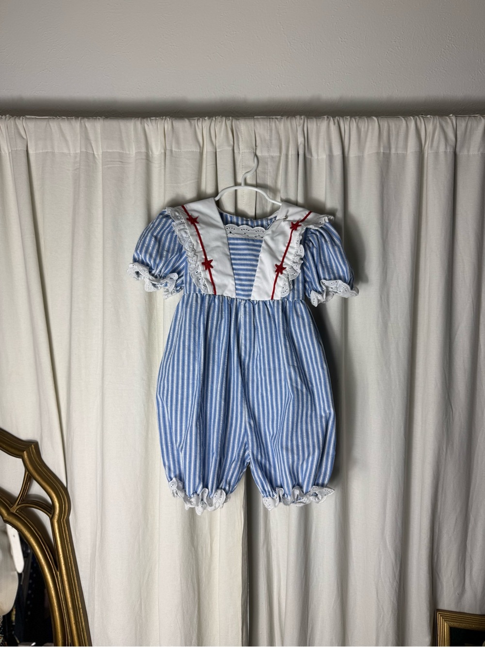 Vintage Baby IT costume Blue & White Striped Baby Romper with Red Star Trim 4T